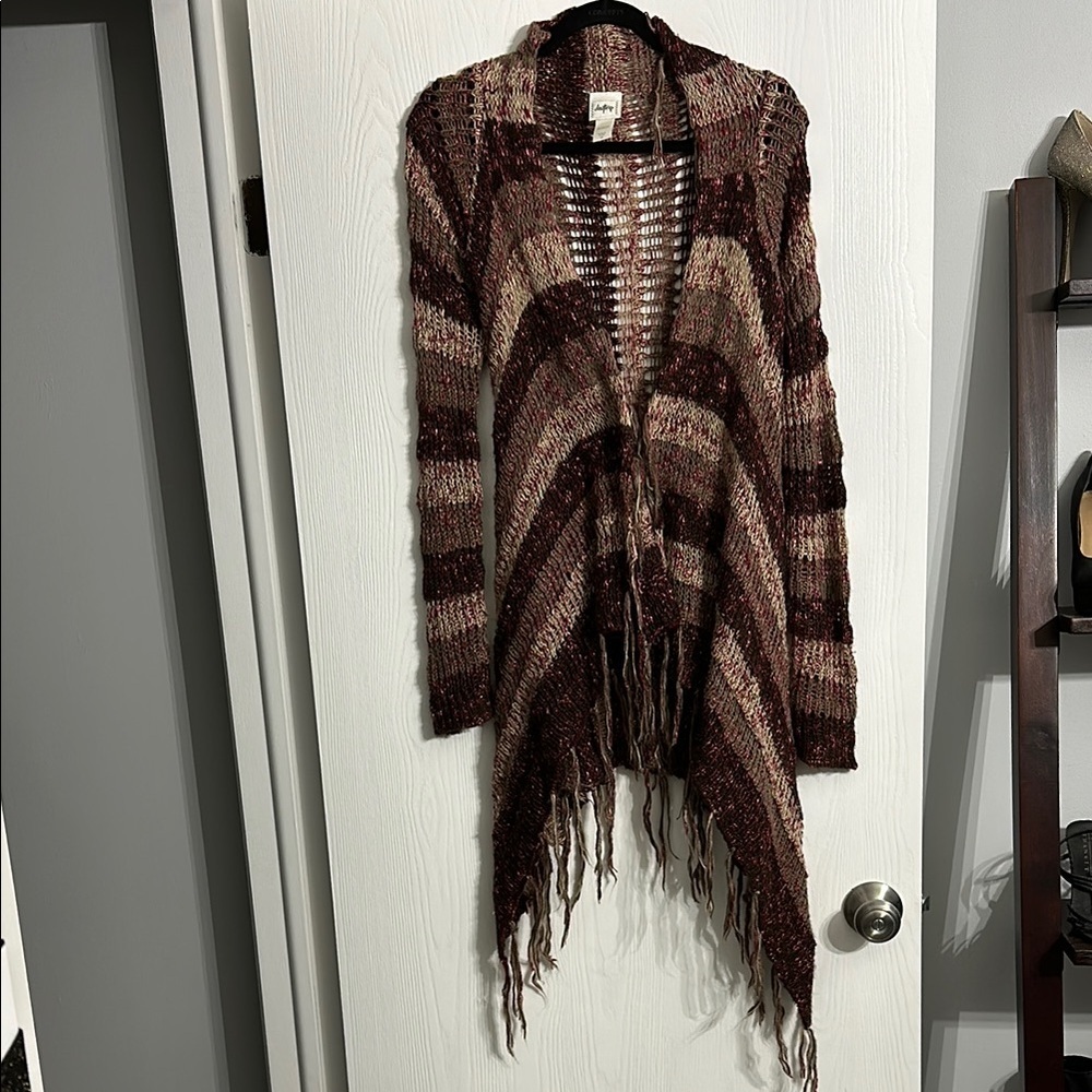 Daytrip Brown and Cream Striped Cardigan with Fringe